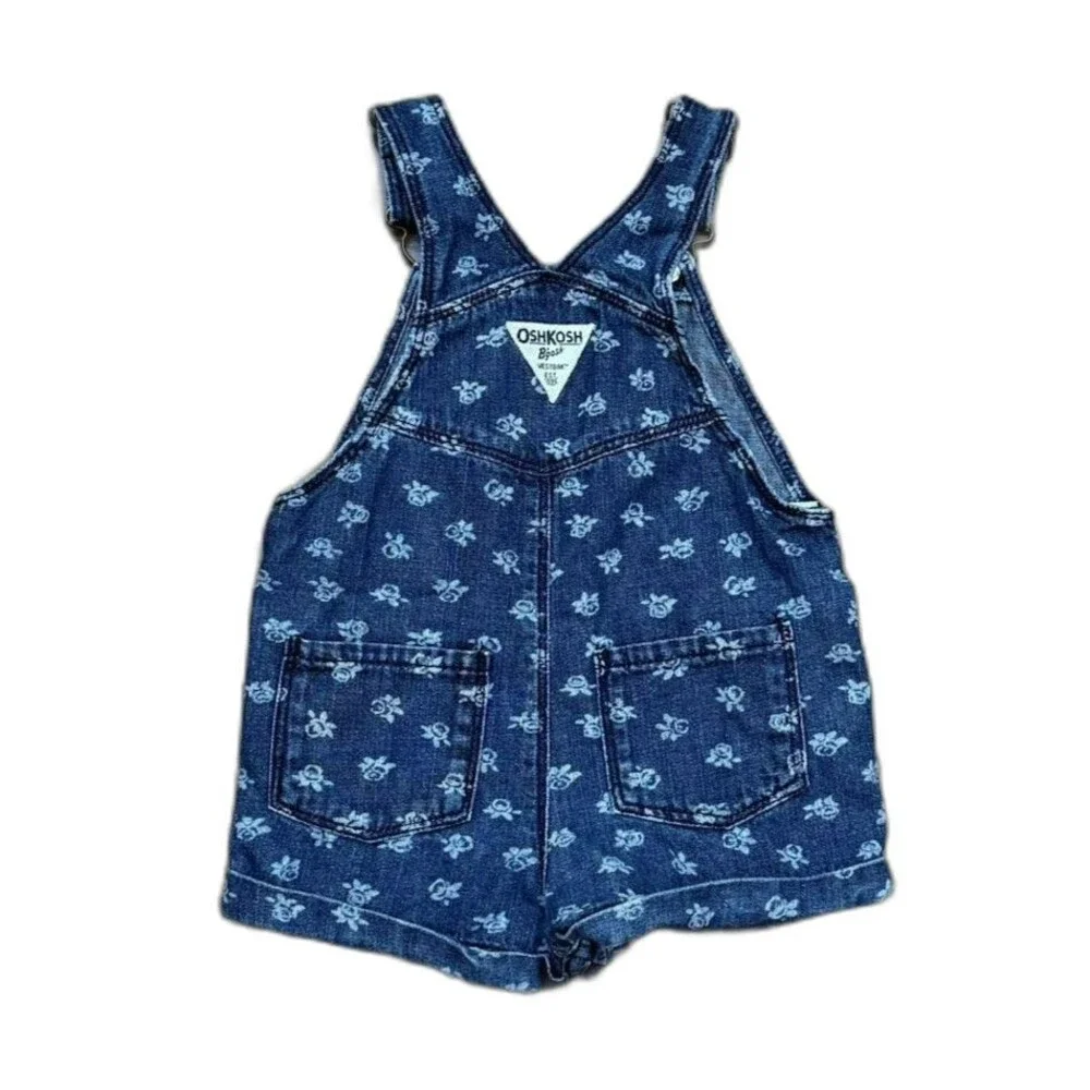 OshKosh B'Gosh Toddler Baby Girls 18M Overalls Shorts Floral Shortalls Vestback
